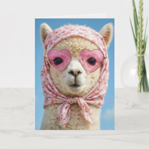 Birthday Alpaca Wearing Head Scarf and Sunglasses Card