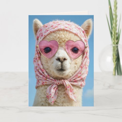 Birthday Alpaca Wearing Head Scarf and Sunglasses Card