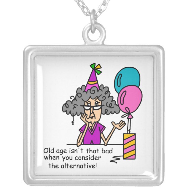 Birthday Alternative Humor Silver Plated Necklace (Front)