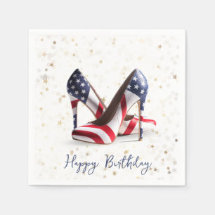 Birthday American Flag High Heel Shoes on Stars Napkins