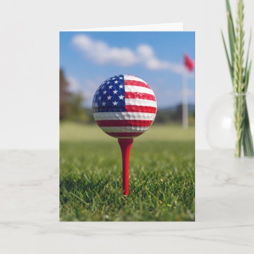 Birthday American Flag on a Golf Ball Card