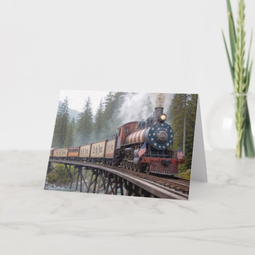 Birthday American Patriotic Train on a Trestle Card
