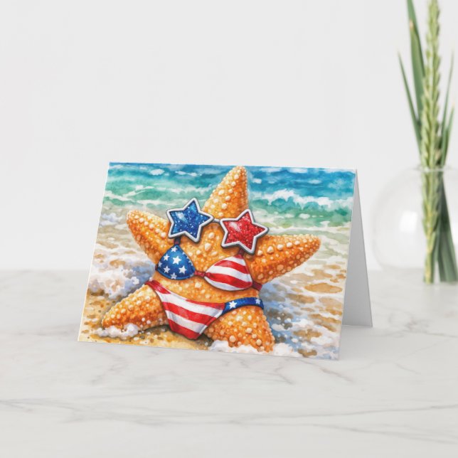 Birthday American Starfish with Flag Bikini Card (Front)
