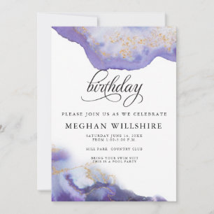 Birthday Amethyst Watercolor Geode Invitation