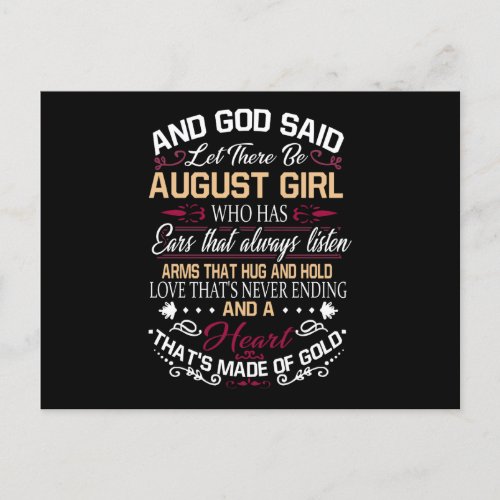 Birthday  And God Said Let There Be August Girl Announcement Postcard