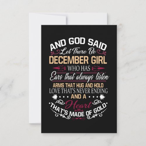 Birthday  And God Said Let There Be December Girl Thank You Card