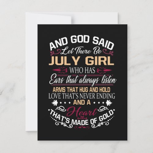 Birthday  And God Said Let There Be July Girl Thank You Card