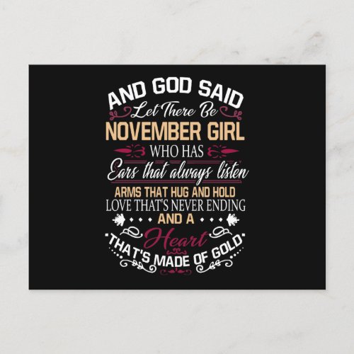 Birthday  And God Said Let There Be November Girl Announcement Postcard