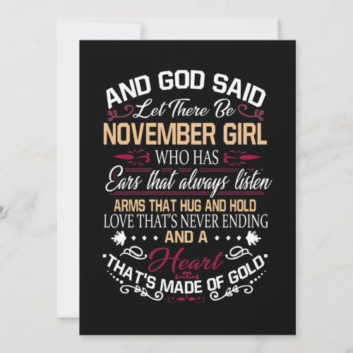 Birthday  And God Said Let There Be November Girl Card