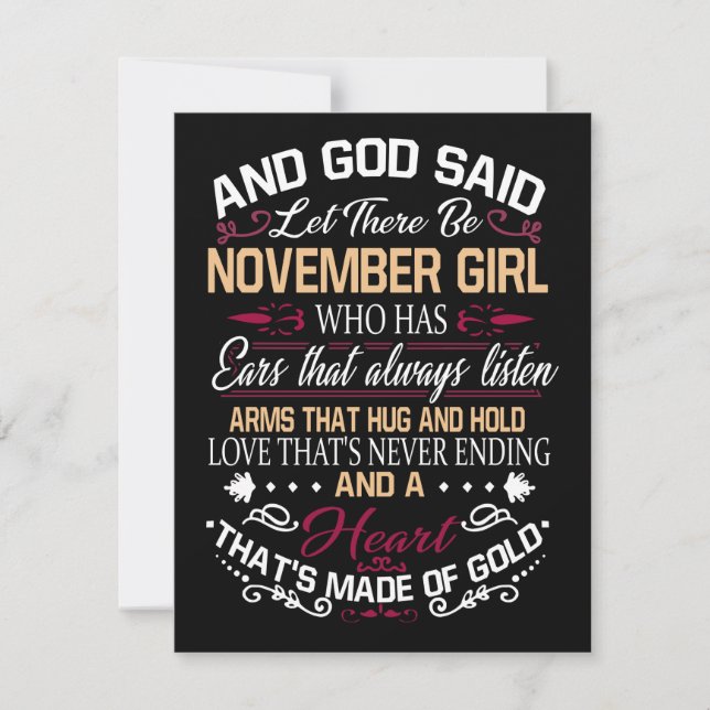 Birthday | And God Said Let There Be November Girl Note Card (Front)