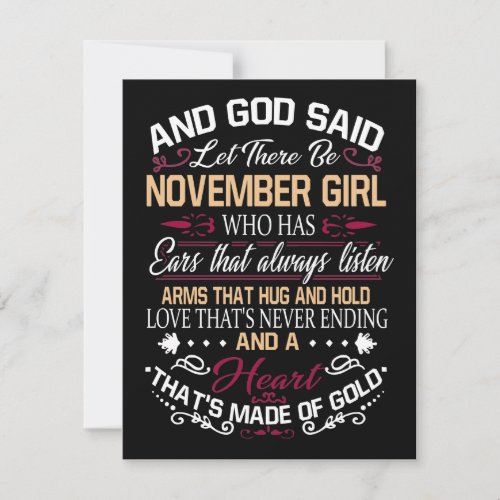 Birthday  And God Said Let There Be November Girl RSVP Card