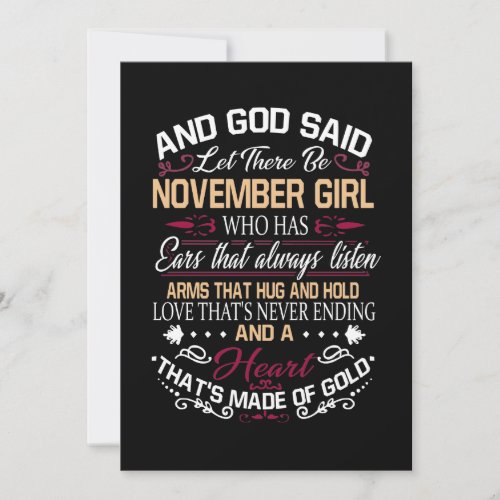 Birthday  And God Said Let There Be November Girl Thank You Card