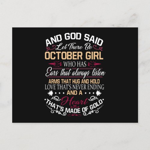 Birthday  And God Said Let There Be October Girl Announcement Postcard