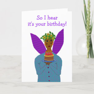 Birthday Angel of Color Brings a Cake  Thank You Card