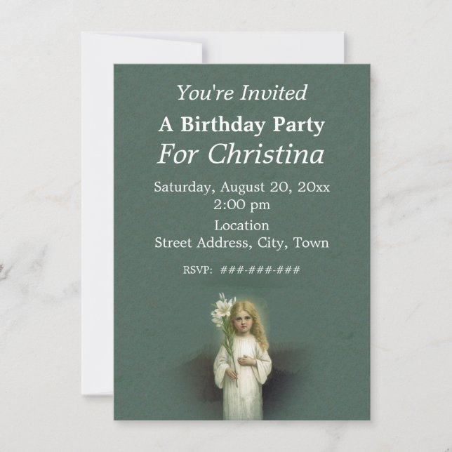 Birthday Angelic Victorian Blond Girl White Lilies Invitation (Front)