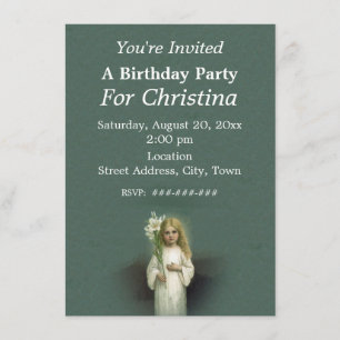 Birthday Angelic Victorian Blond Girl White Lilies Invitation