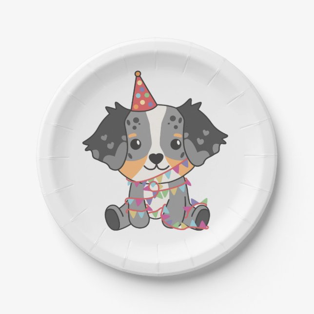 Birthday Animal Cute Australian Shepherd Birthday Paper Plates (Front)