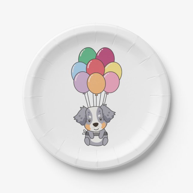 Birthday Animal Cute Australian Shepherd Birthday Paper Plates (Front)