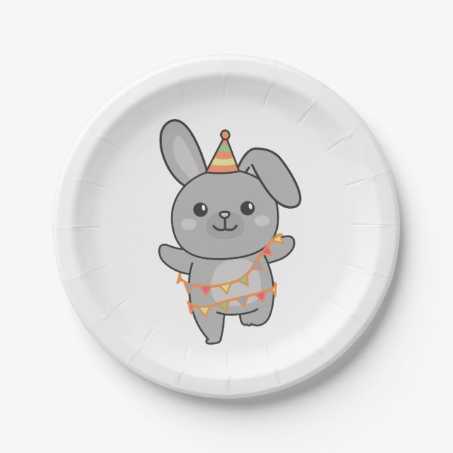 Birthday Animal Cute Bunny for Kids Birthday Party Paper Plates (Front)