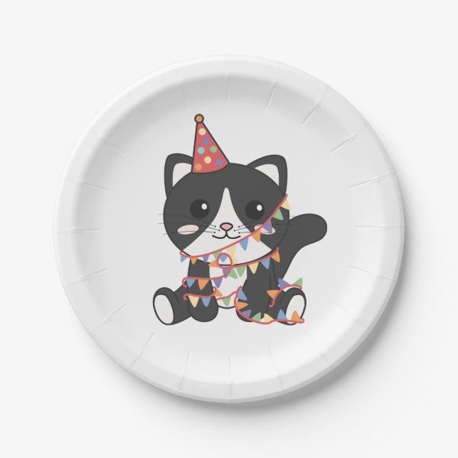 Birthday Animal Cute Cat for Kids Birthday Party Paper Plates (Front)