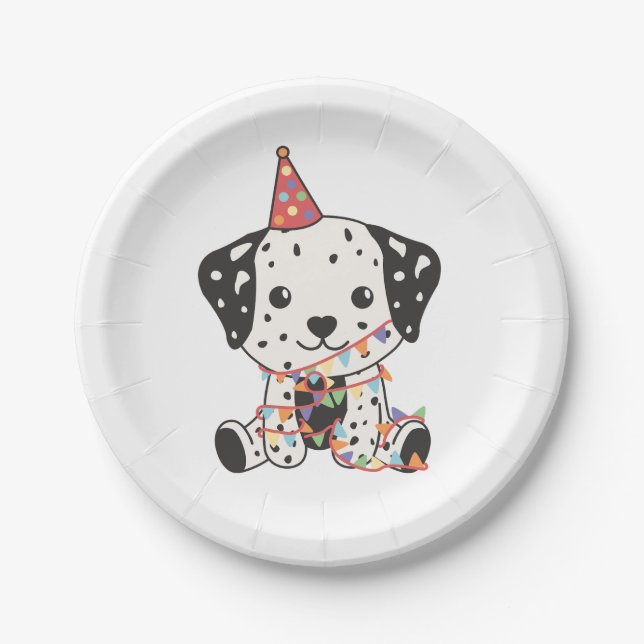 Birthday Animal Cute Dalmatian Kids Birthday Party Paper Plates (Front)
