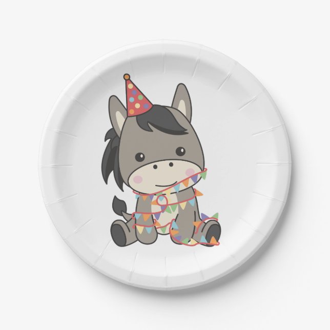 Birthday Animal Cute Donkey Kids Birthday Party Paper Plates (Front)