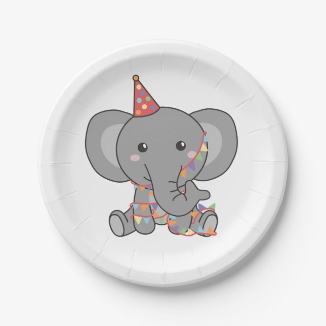 Birthday Animal Cute Elephant Kids Birthday Party Paper Plates (Front)