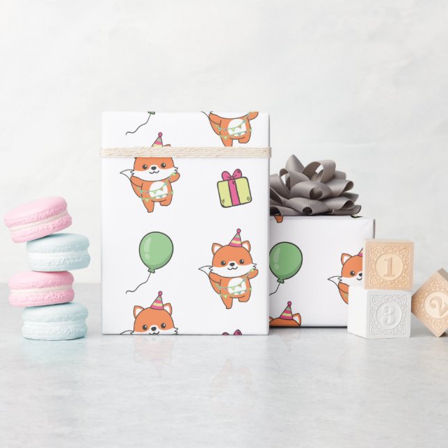 Birthday Animal Cute Fox Kids Birthday Party Wrapping Paper (Baby Shower)