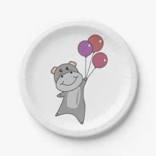 Birthday Animal Cute Hippo for Kids Birthday Party Paper Plates
