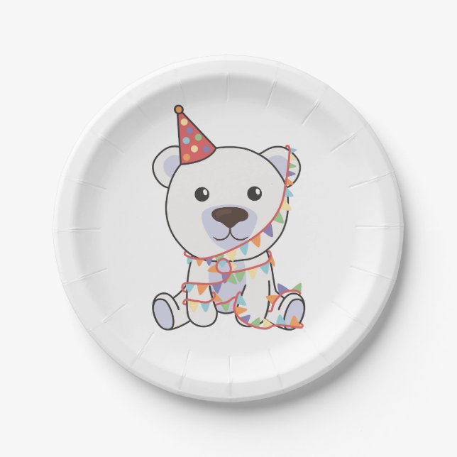 Birthday Animal Cute Polar Bear Birthday Party Paper Plates (Front)
