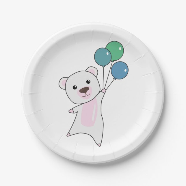 Birthday Animal Cute Polar Bear Birthday Party Paper Plates (Front)