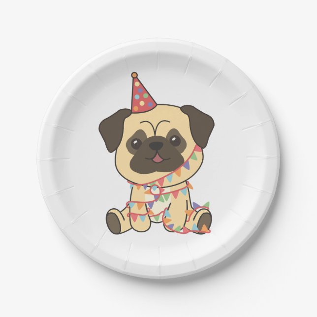 Birthday Animal Cute Pug for Kids Birthday Party Paper Plates (Front)