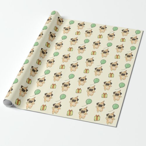 Birthday Animal Cute Pug for Kids Birthday Party Wrapping Paper