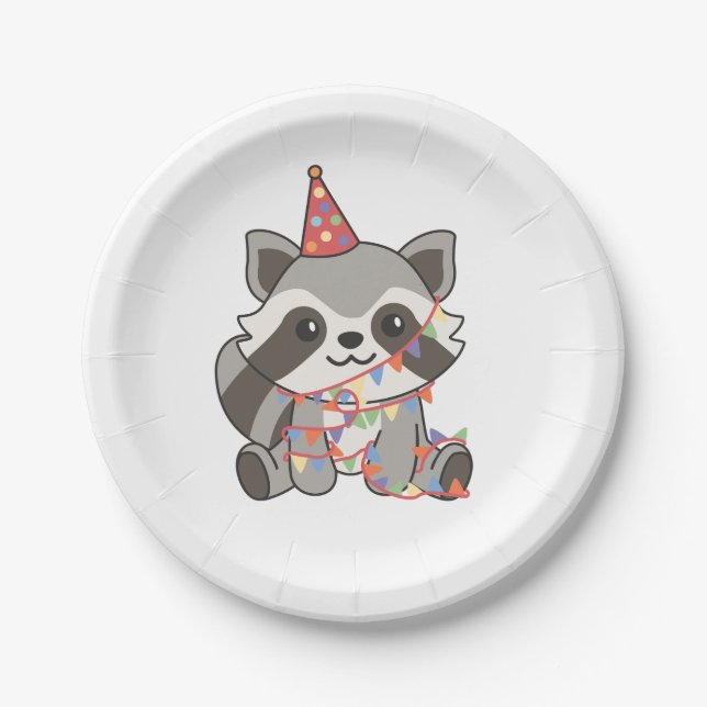 Birthday Animal Cute Raccoon Kids Birthday Party Paper Plates (Front)