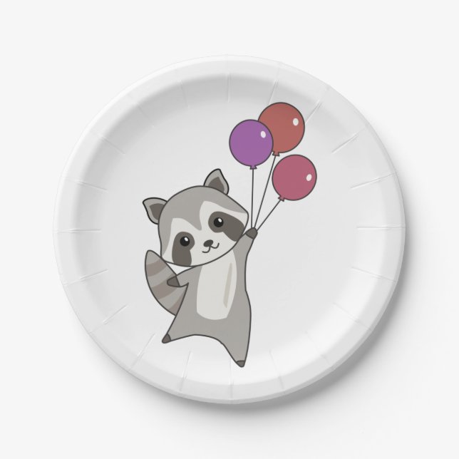 Birthday Animal Cute Raccoon Kids Birthday Party Paper Plates (Front)