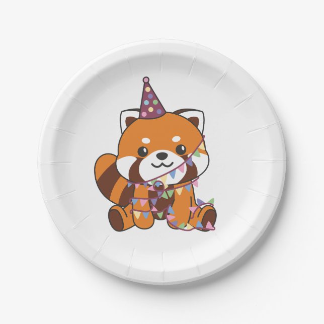 Birthday Animal Cute Red Panda Kids Birthday Party Paper Plates (Front)