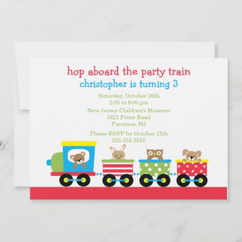 Birthday Animal Train Birthday Invitation