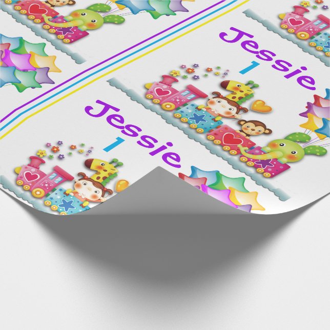 Birthday Animal Train Personalize Name & Age Wrapping Paper (Corner)