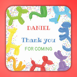 BIRTHDAY ANIMALS BALLOONS SQUARE STICKER