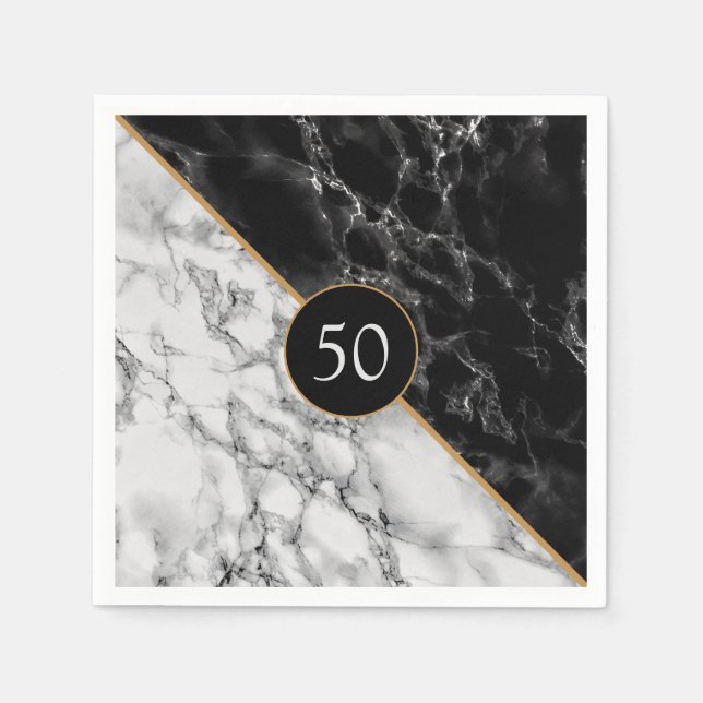 Birthday Anniversary Napkins Black White Marble (Front)