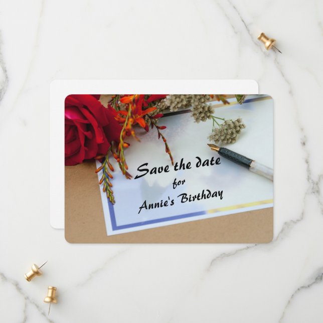 Birthday announcement Flat Save The Date Card (Front/Back In Situ)
