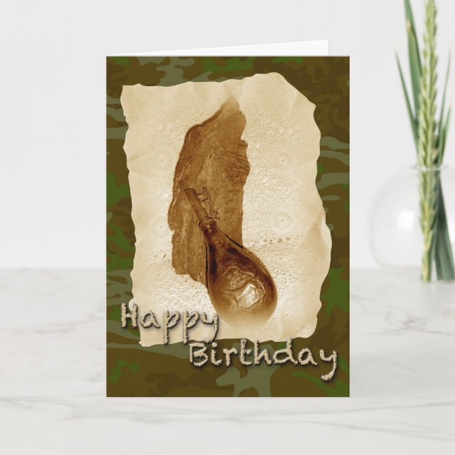 Birthday Antique Leather Powder Flask Card (Front)