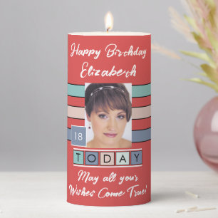 Birthday any age add photo name red pillar candle