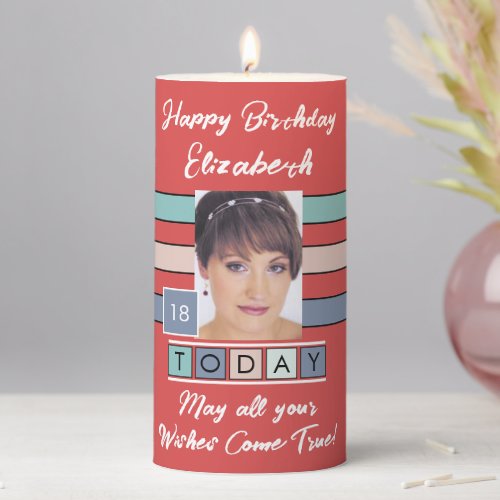 Birthday any age add photo name red pillar candle