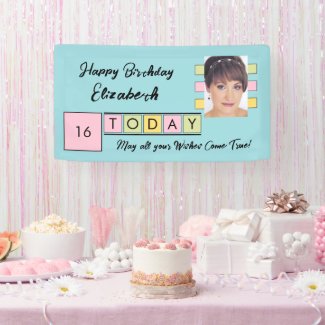 Birthday any age add photo name turquoise party