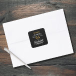 Birthday Any Age Black Gold Legendary Retro Square Sticker<br><div class="desc">A personalized elegant paper sticker / label that is easy to customize for that special birthday party.</div>