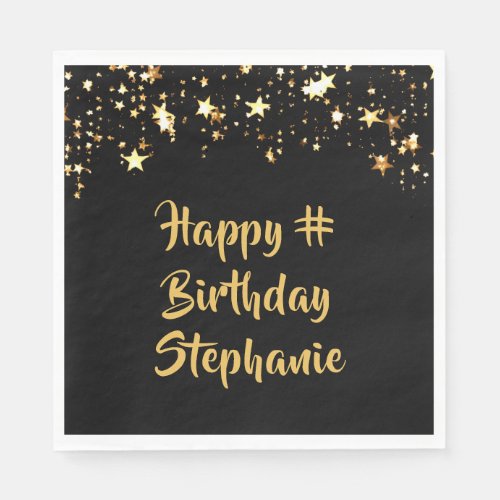 Birthday Any Age Black Gold Stars Name Napkins