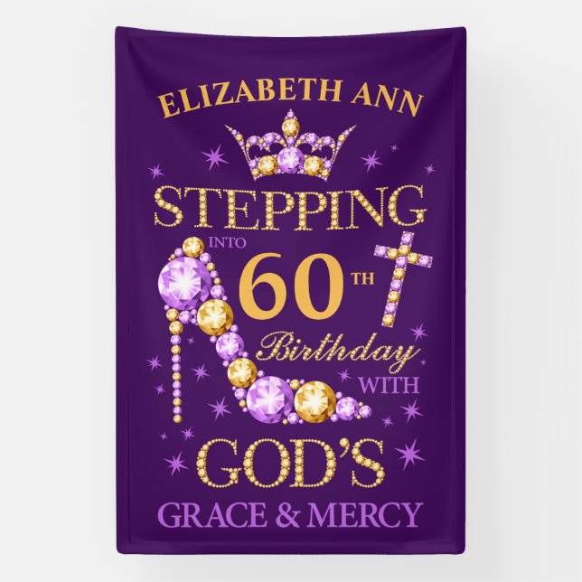 Birthday, any age, editable, christian, purple  banner (Vertical)