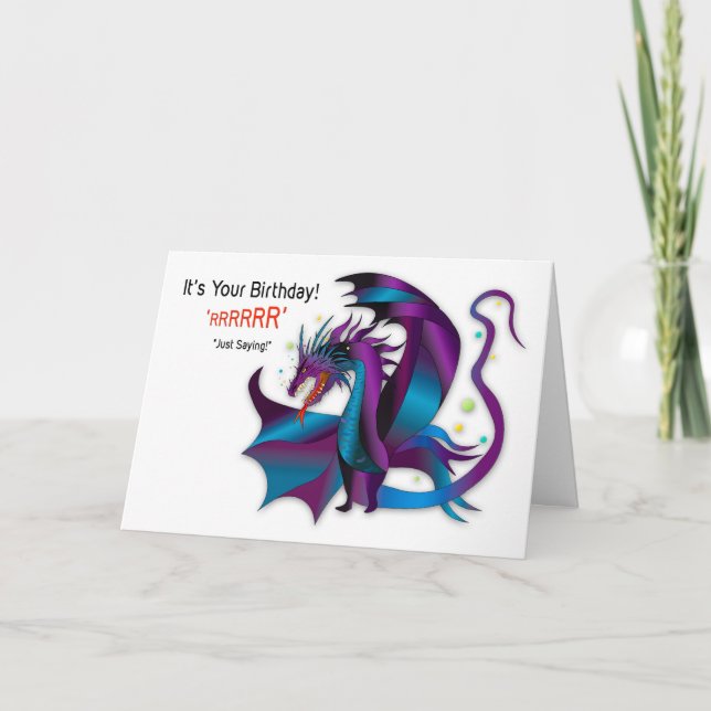 Birthday Anyone Fierce Dragon Shades Purple Blues Card (Front)
