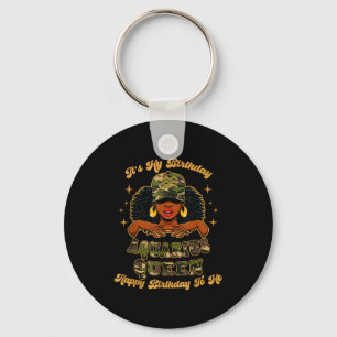 Birthday Aquarius Queen Camo Black Woman African Z Keychain
